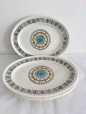 Vintage Kathie Winkle Ironstone oval platters 'Roulette' SET OF FOUR MCM atomic
